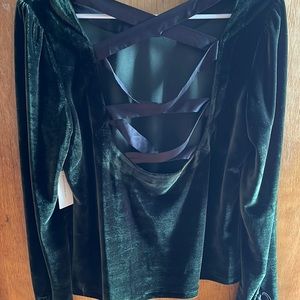 Anthropologie NWT green velvet top